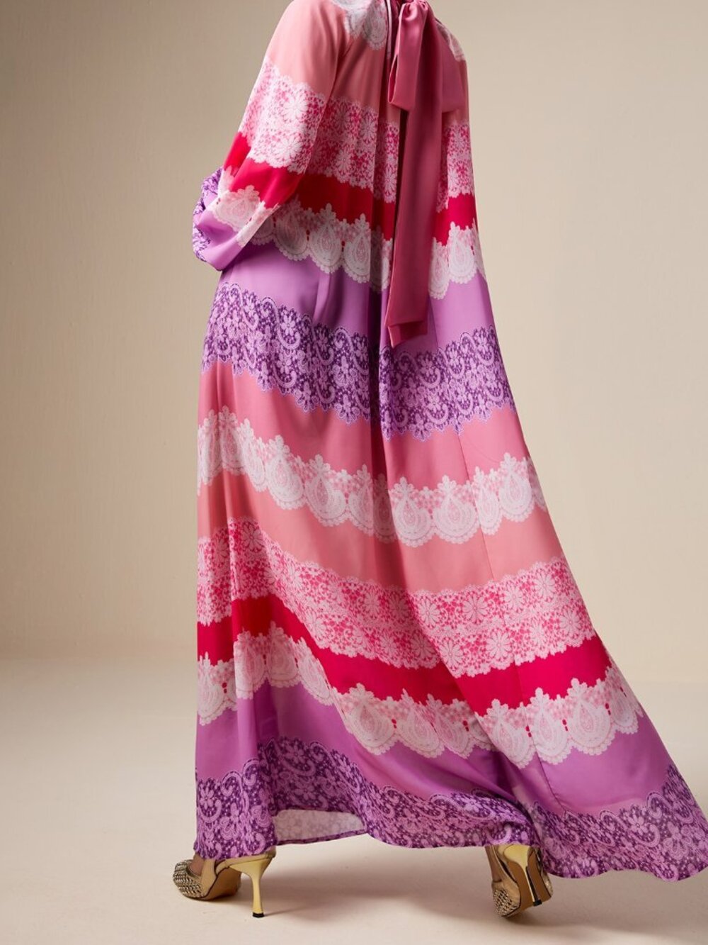 Multicolor Boho Women's Lace Print Dress - Picture 2 of 9